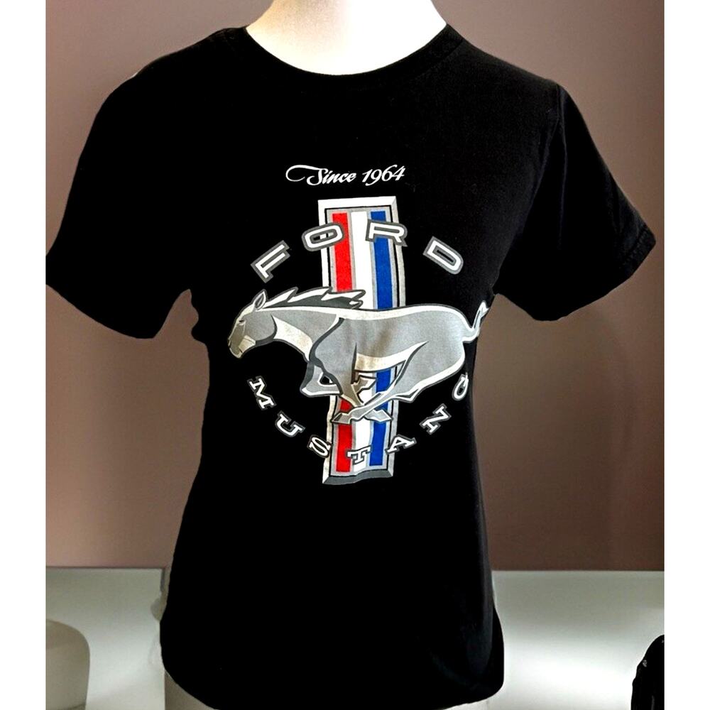 Ford Mustang Classic Women's T-Shirt M 1964 Vintage Pony Logo Black Made In USA
